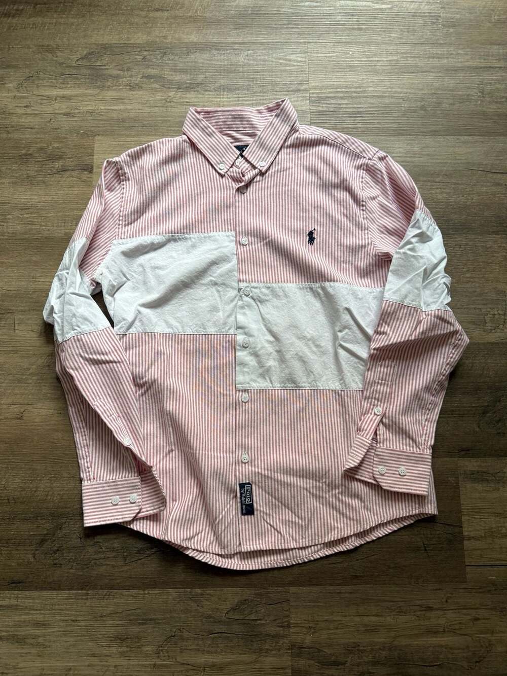 Polo Ralph Lauren Red White Striped Patchwork Button Down Shirt XL